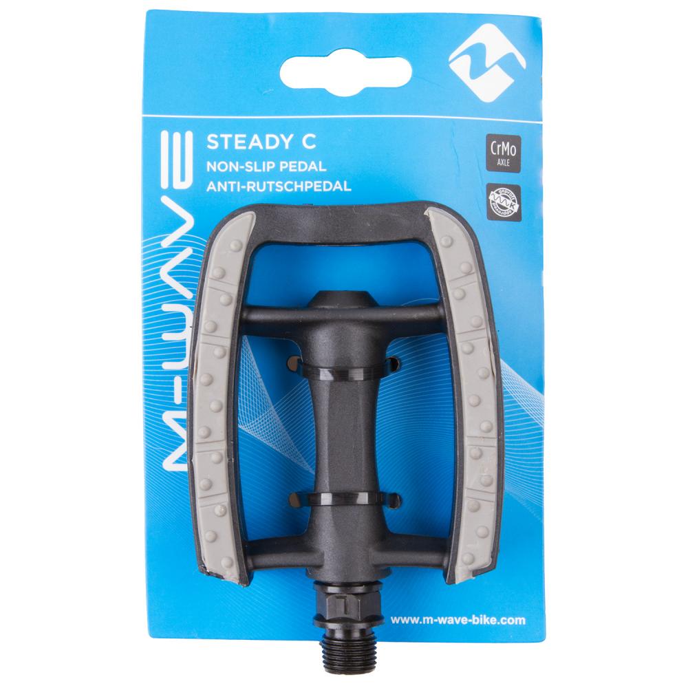 M-WAVE Steady-C Eco Antirutschpedale 1 Paar schwarz - Thermokunststoffkörper, CrMo-Achse 9/16", gedichtete Kugellager, Trittfläche 95x80 mm, Antirutschauflage, Reflektoren, StVZO zugelassen