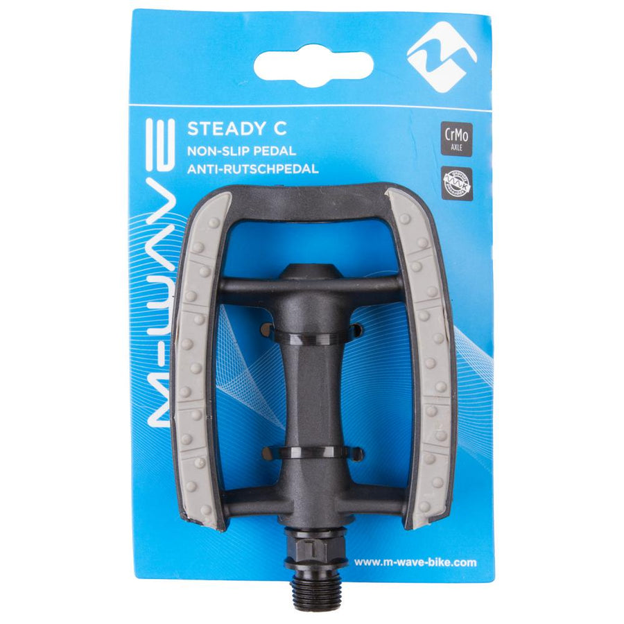 M-WAVE Steady-C Eco Antirutschpedale 1 Paar schwarz - Thermokunststoffkörper, CrMo-Achse 9/16\", gedichtete Kugellager, Trittfläche 95x80 mm, Antirutschauflage, Reflektoren, StVZO zugelassen