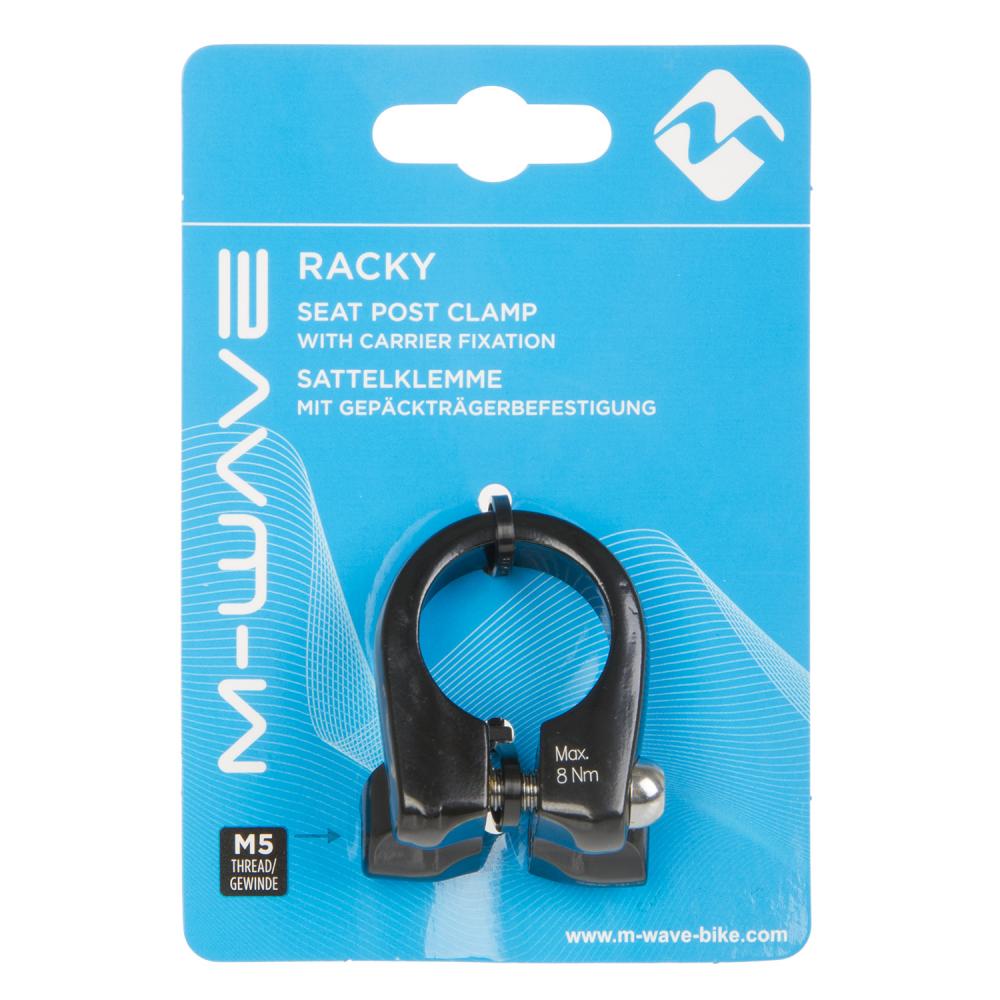 M-Wave Racky Sattelklemme 31,8 mm Alu schwarz mit M5-Gewindeösen für Gepäckträger