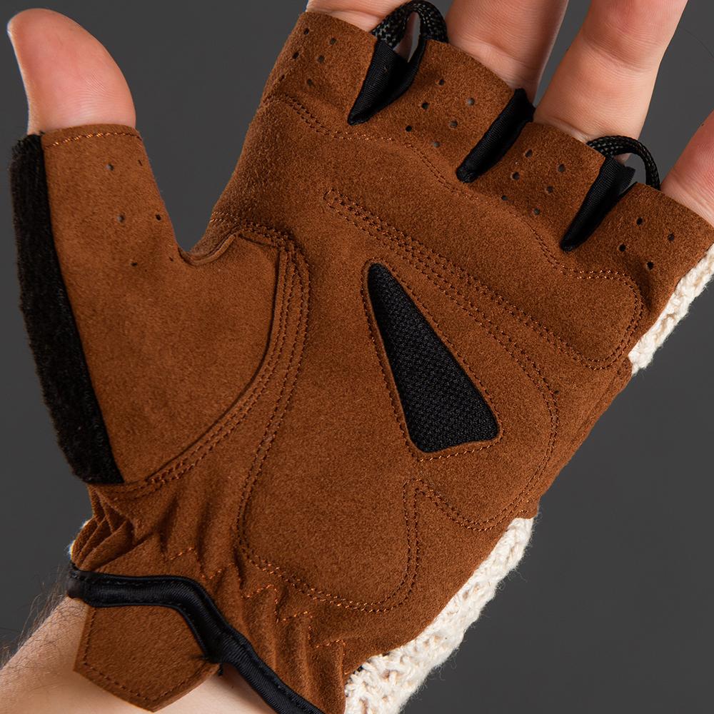 CHIBA Retro - Radhandschuhe XXL beige/braun, gehäkelte Oberhand, gepolstert