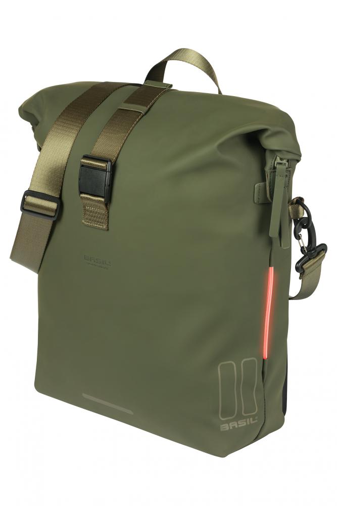 Basil SoHo MIK Studs 17 Liter wasserdichte Fahrrad-Umhängetasche - moss green, mit LED & Organizer
