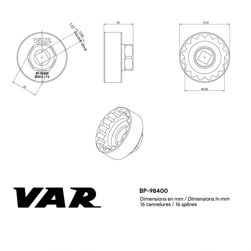 VAR Innenlagerwerkzeug BP-98400 Enduro T47 52,5 Größe 52 - präzises E-Bike Spezialwerkzeug