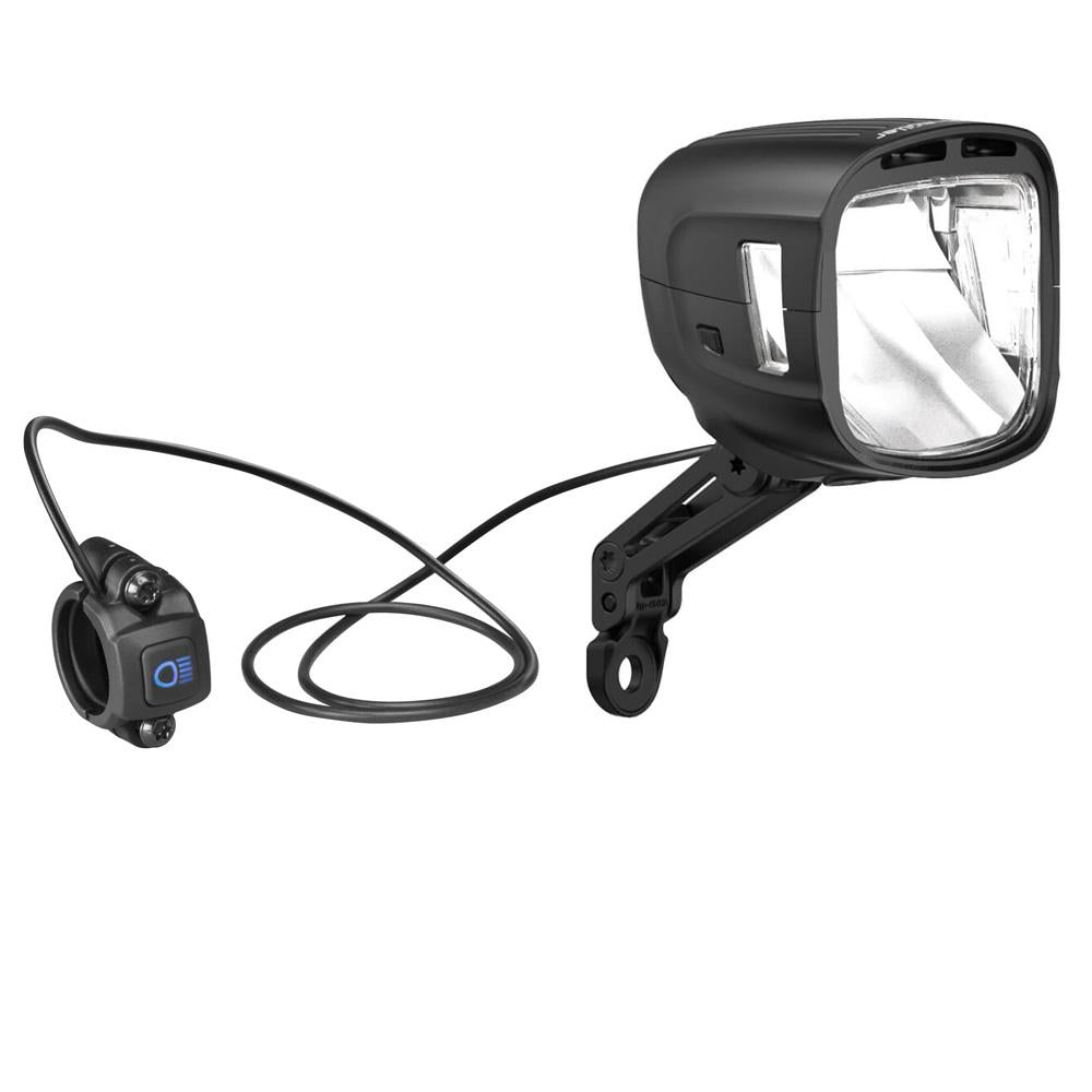 Lumotec Iq-xl E Highbeam E-bike Scheinwerfer 300 Lux Mattschwarz Mit Schalter, Fernlicht, Tagfahrlicht, Lenkertaster & Halterung