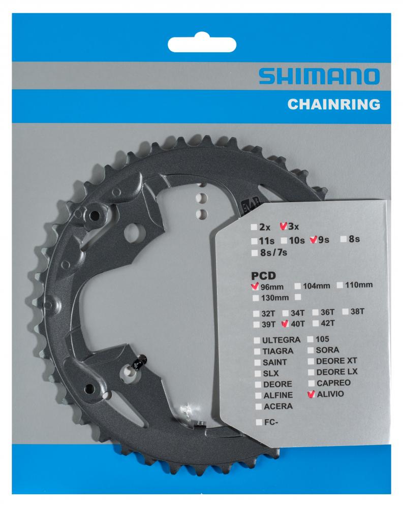 Shimano Kettenblatt FC-M4000/M4050 40 Zähne, für präzise 3x9s MTB-Antriebe und Alivio-Gruppen.