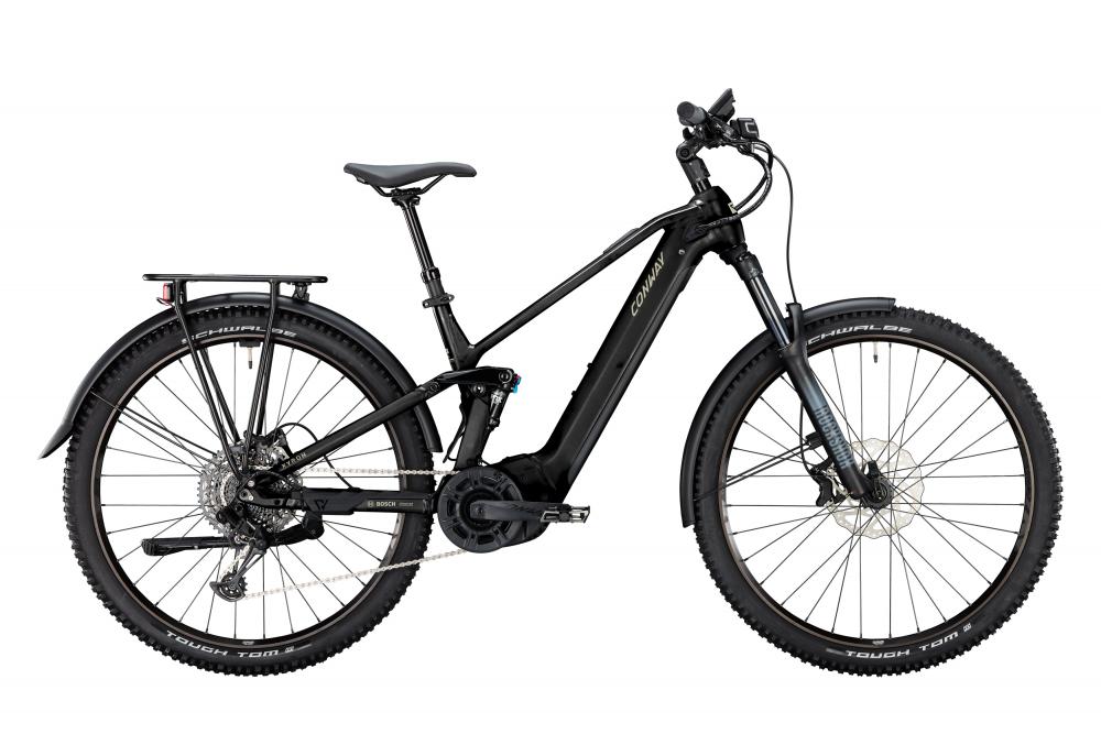 CONWAY Elektro-SUV "Xyron SUV 4.0" (#1), Full Suspension, 29", black, 12-Gang SHIMANO "Deore", 46 cm / LnnDas Elektro-SUV ist mit einem Aluminiumrahmen ausgestattet und verfügt über eine Federgabel mit einem Gabelfederweg von 150 mm. Im Rahmen ist ein Akk