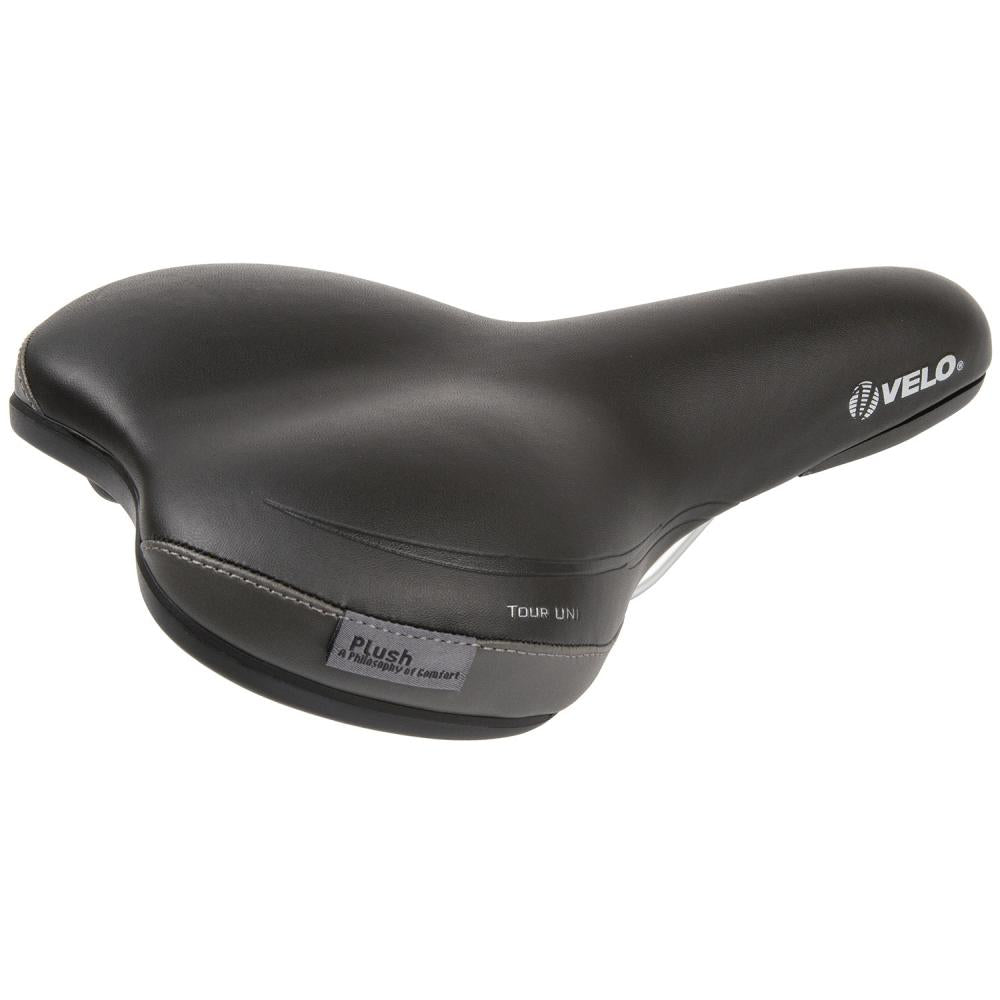 Velo Plush Tour-UNI Unisex Fahrradsattel schwarz/grau, Arc-Tech Federung & O-Zone Cut, 2-Komponenten Schale