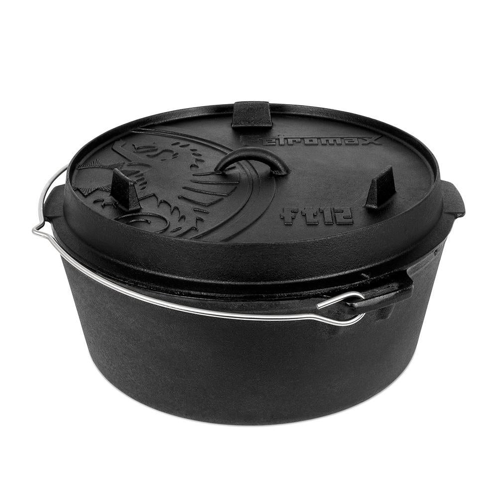 Petromax Feuertopf ft12 ohne Füße, 11,5 l Gusseisen, für 14-20 Personen, Deckel als Pfanne nutzbar, ideal für Outdoor-Kochen, gleichmäßige Hitzeverteilung, perfekt für Feuerstelle, Grill und Backofen