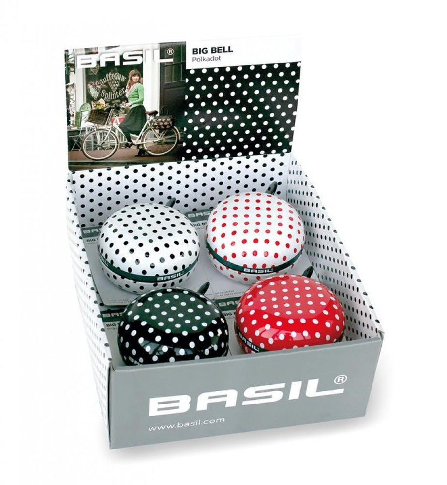 Basil Big Bell Polkadot Fahrradklingel - 4er Set POS Verpackung - Glocke