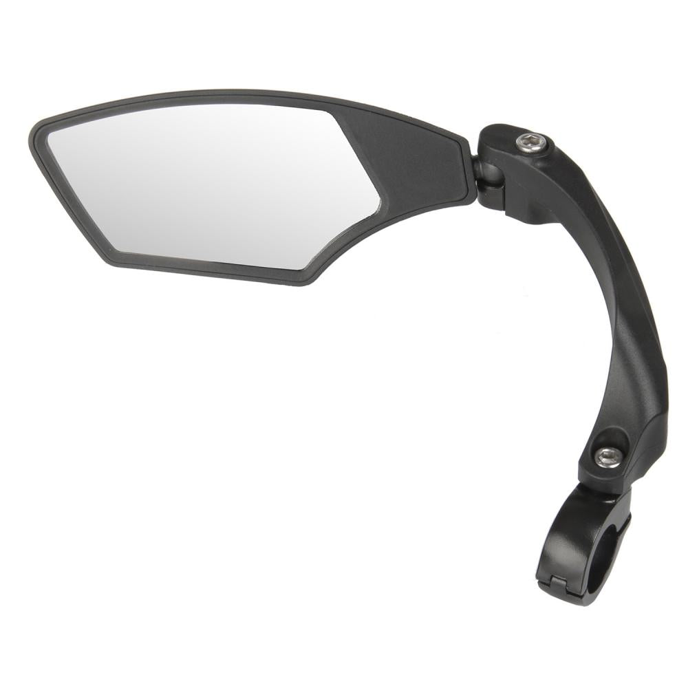 Schwarzer M-Wave Spy Space Fahrradspiegel links mit 3D-verstellbarem Arm, Echtglas und Lenkerklemmung für E-Bikes.