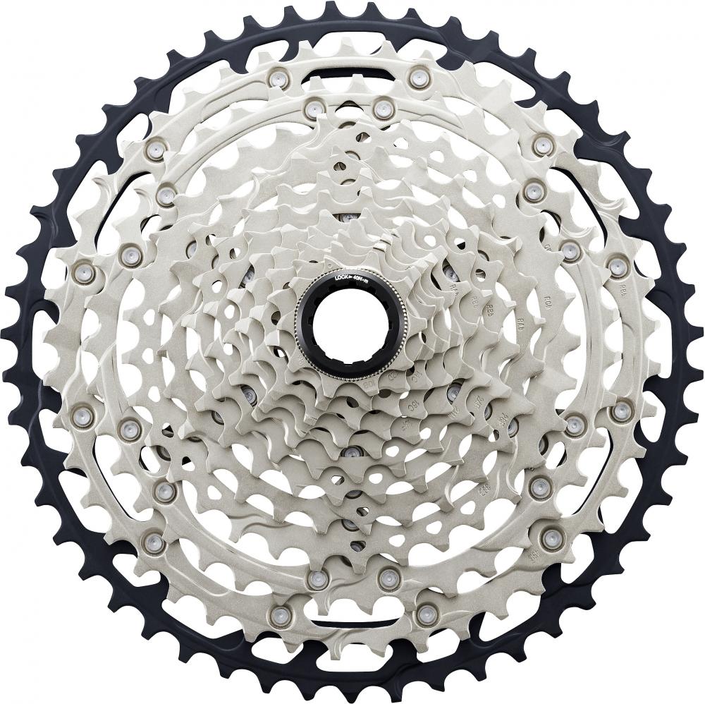 Shimano SLX CS-M7100 12-fach Kassette mit 10-51 Zähnen für Mountainbikes in Silber und Schwarz.