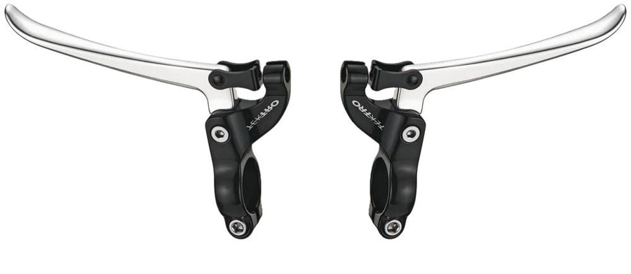 Silbernes Tektro FL 750 3-Finger Bremshebel-Set aus Aluminium für 22,2mm Lenker, Cantilever & Caliper Bremsen.