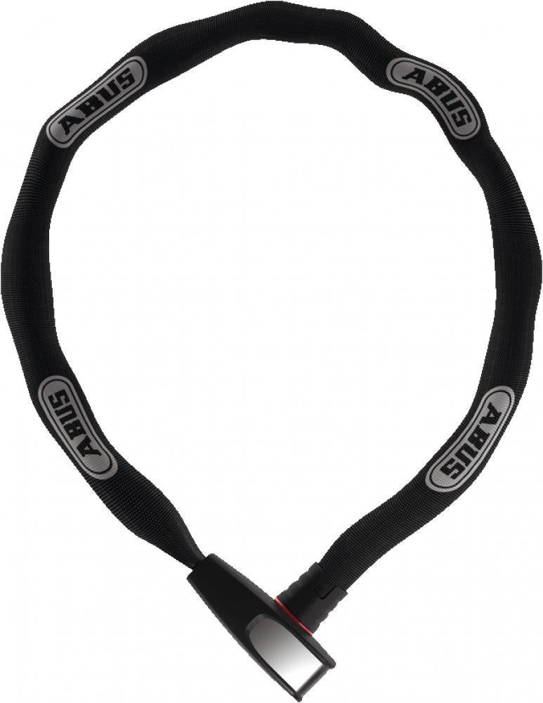 Schwarzes ABUS Kettenschloss Steel-O-Chain 8807K/85, 85 cm langes Fahrradschloss mit Textilschlauch.