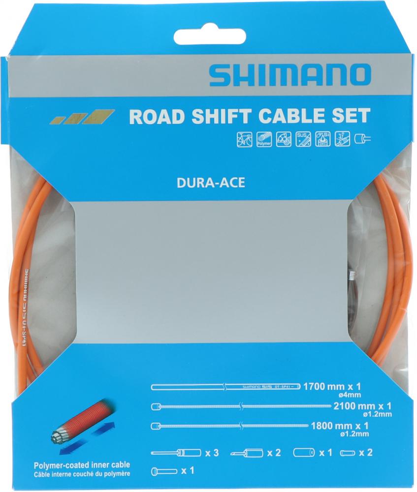 SHIMANO Schaltzug-Set Road polymerbeschichtet - präzise Schaltperformance, Orange