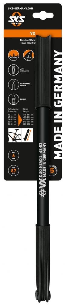 SKS Duokopf-Pumpe VX schwarz 400-450mm  Universell für DV/AV/SV Ventile, ideal für RH 48-53cm Fahrräder
