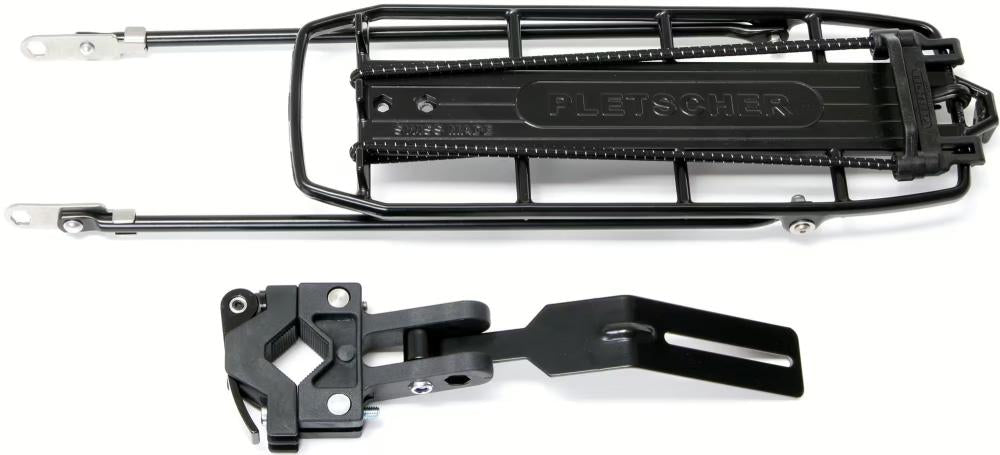 Pletscher Hinterrad-Gepäckträger Quick-Rack Suspension, 26-28\", schwarz, 10 kg Traglast, für Befestigung an Ausfallende & Sattelstütze