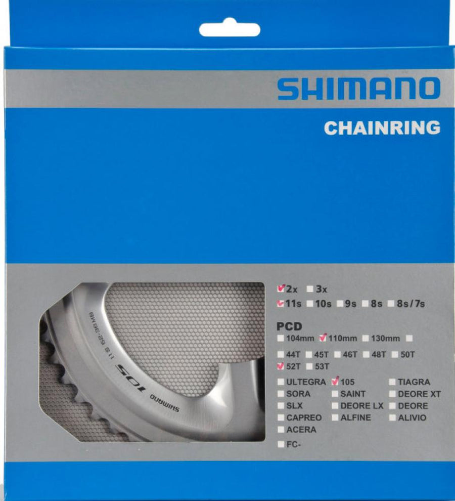 SHIMANO Kettenblatt 105 FC-5800 52 Zähne Silber - Präzise Schaltperformance für Rennräder