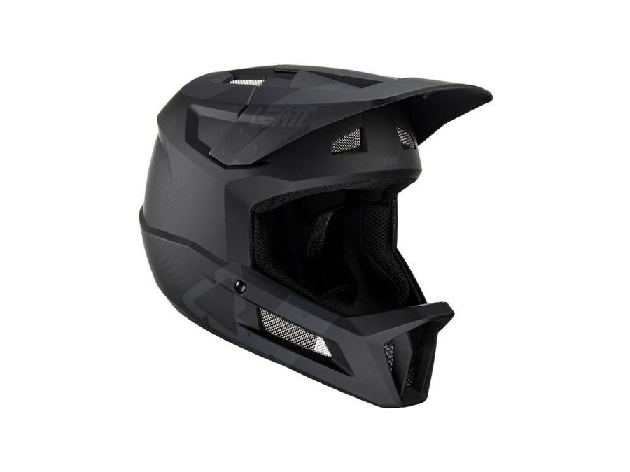 Schwarzer Leatt MTB Gravity 2.0 Stealth Vollvisier-Mountainbikehelm in XL.