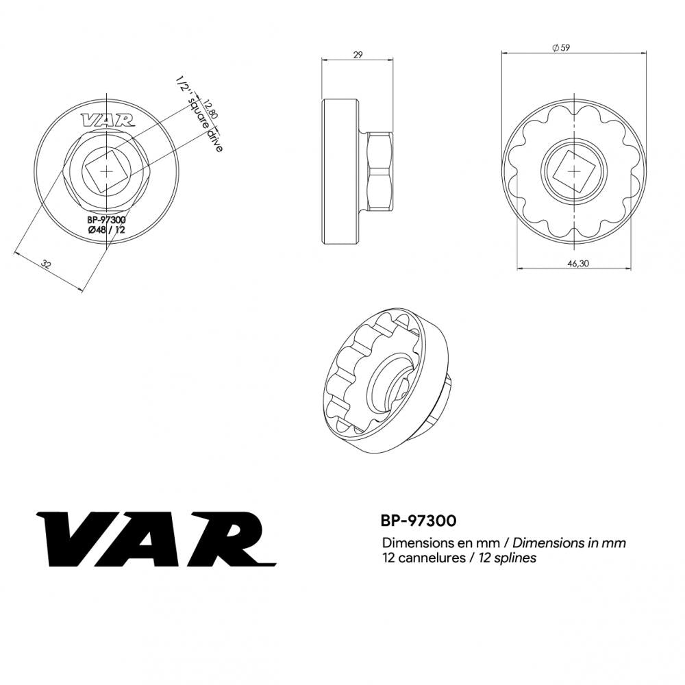 VAR Verschlussringe Innenlagerwerkzeug BP-97300 Praxis M30 BSA, T47 M30 48 mm - Präzises Montage-Tool