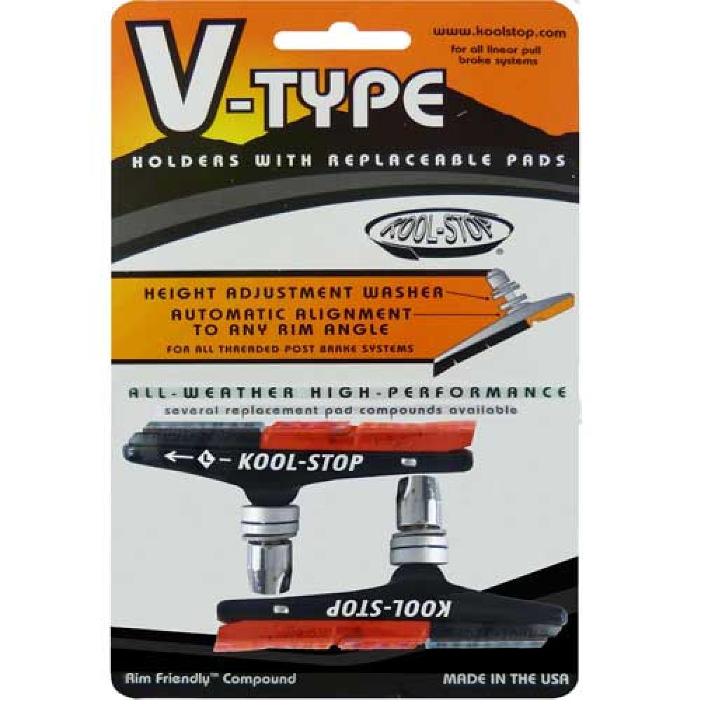 Kool-Stop H5 V-Brake Bremsschuhe dual Standardgröße schwarz-salmon für starke Allwetter-Bremsleistung.