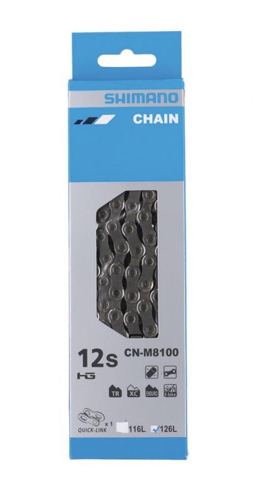 Shimano Deore XT CN-M8100 12-fach Mountainbike Kette mit 126 Gliedern und Quick-Link.