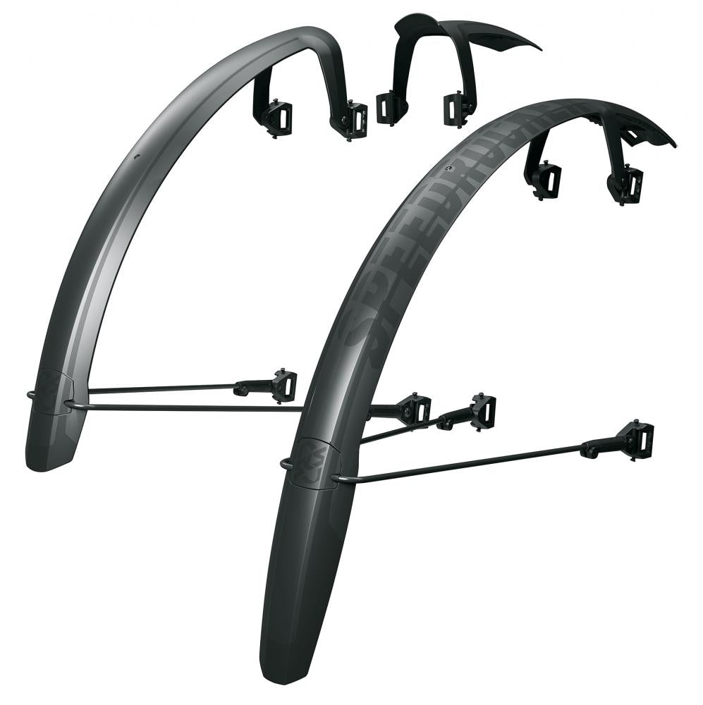SKS Speedrocker XL Schutzblechset, für Gravelbikes bis 52 mm Reifenbreite, Hochleistungskunststoff, Doppelspoiler, ESC Vario, schwarz