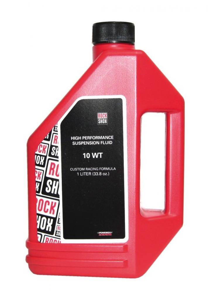 RockShox Federöl 10 WT, 1 Liter Hochleistungs-Suspensionsflüssigkeit in roter Flasche für Fahrradfederung.