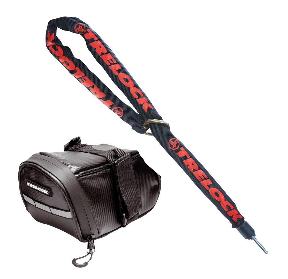 TRELOCK Kit mit schwarzer Fahrradkette ZR 355 100 und Satteltasche 355 für sicheren Diebstahlschutz.