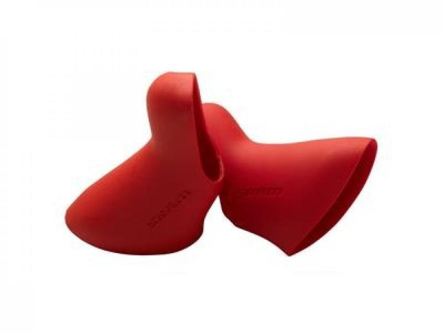 Zwei rote SRAM Bremshebel-Überzüge RED 2012/22 für Rennrad, für mehr Grip und einheitlichen Look.