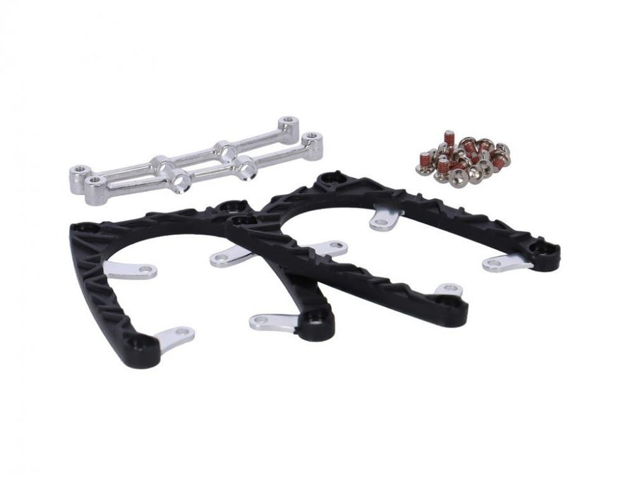 Xpedo Ersatzauflagenset XCF04 für Fahrradpedale mit schwarzen Plattformen, silbernen Verbindern und Schrauben.