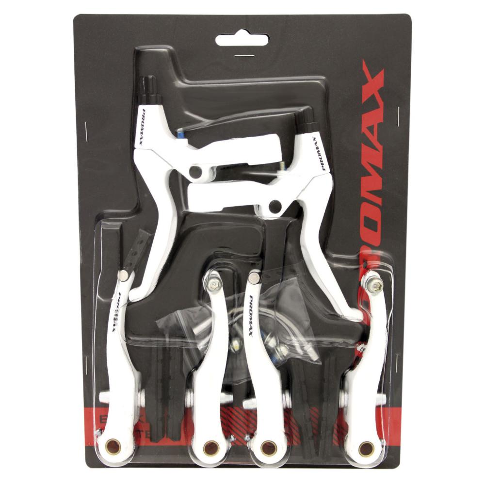 Promax V-Brake Bremsenset weiß Aluminium 110mm komplett mit Bremshebeln und Bremsschuhen für vorne & hinten.