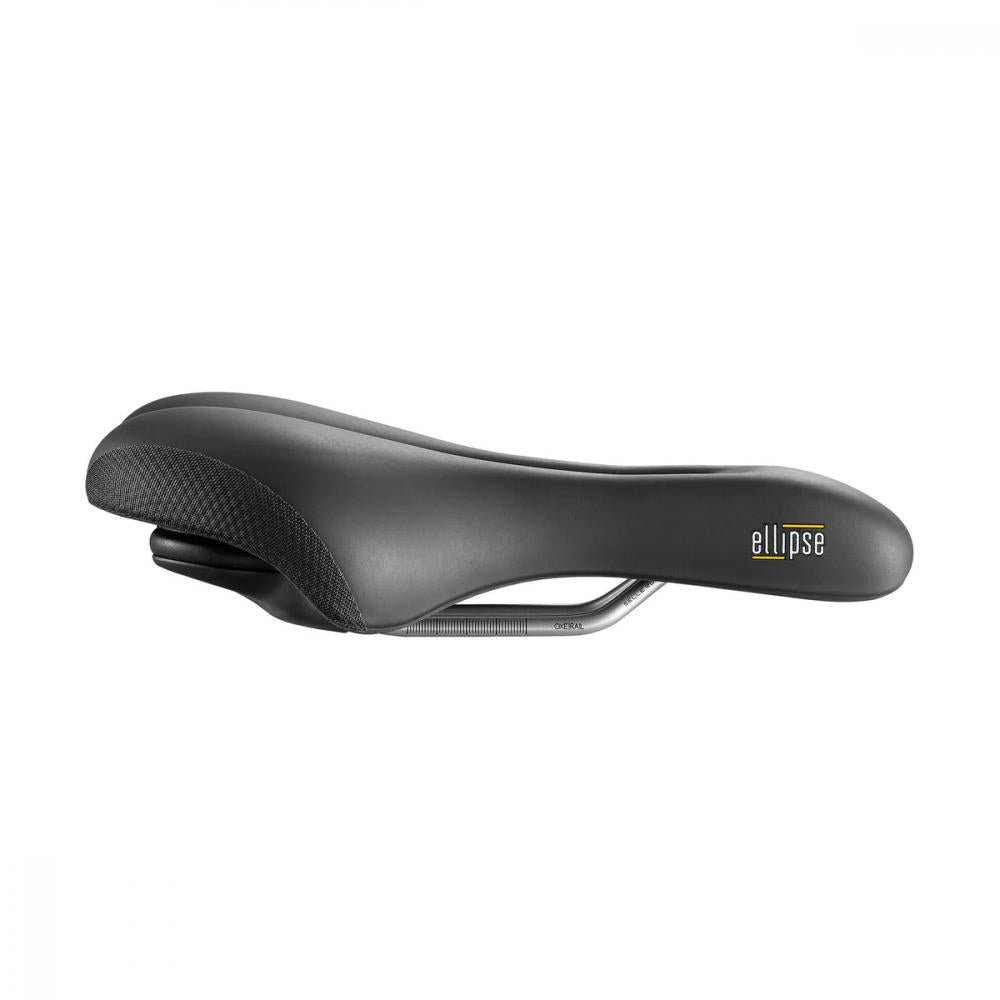 Schwarzer Selle Royal Ellipse Fahrradsattel Moderate Unisex für maximalen City-Komfort auf weißem Hintergrund.