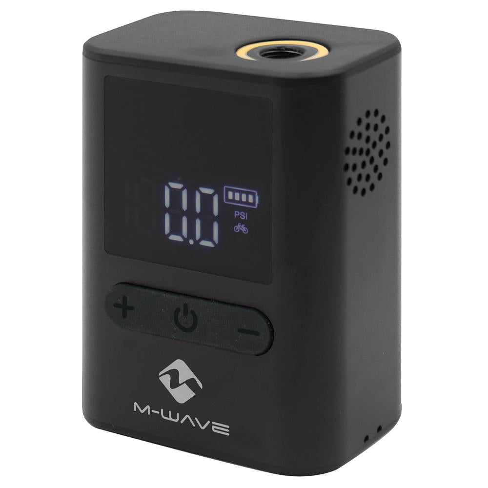 M-WAVE Elumatik Pocket Akku-Minipumpe 8 bar USB-C digital - kompakte E-Pumpe für AV/FV inkl. Adapter & Tasche
