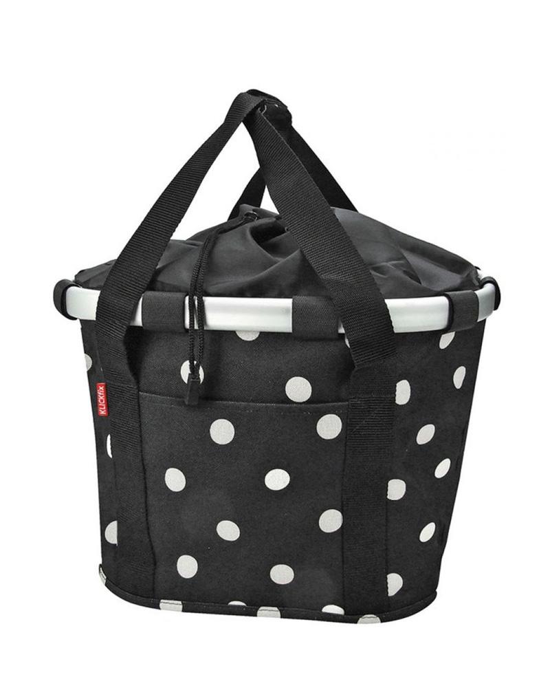 KLICKfix Fahrradkorb Fahrradtasche Bikebasket Reisenthel black dots 28x26x35 cm