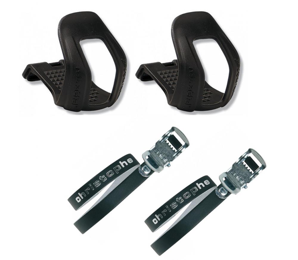 Zéfal Christophe Pedalhaken und schwarze Leder-Pedalriemen für Retro-Fahrräder, ein Paar.