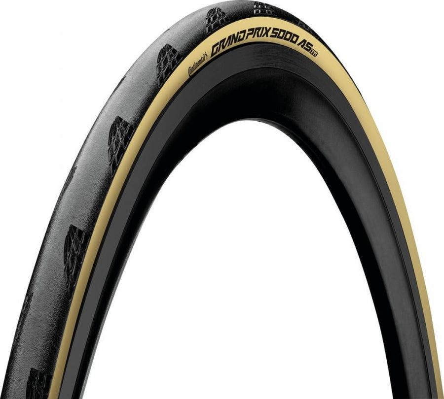 Continental Grand Prix 5000 AS TLR Faltreifen, schwarz mit cremefarbener Seitenwand.