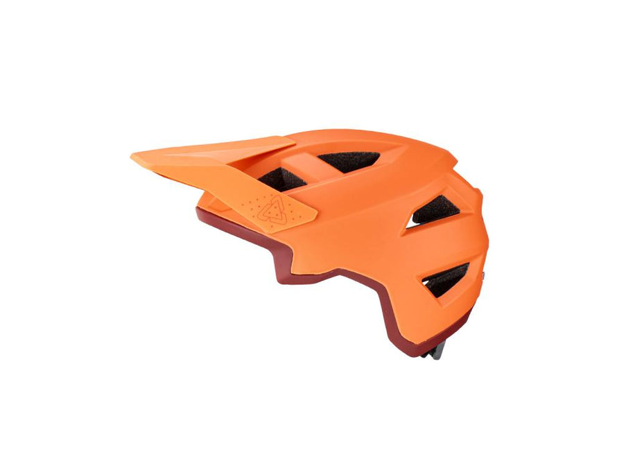 Leatt MTB All Mountain 2.0 Fahrradhelm in Peach/Orange, Größe L, mit Visier.