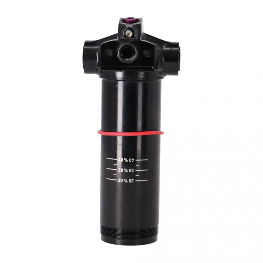 Schwarzer Rockshox Eyelet Dämpfer Body Trunnion 57.5 Vivid C1+ 2024+ mit rotem O-Ring und Sag-Markierungen.
