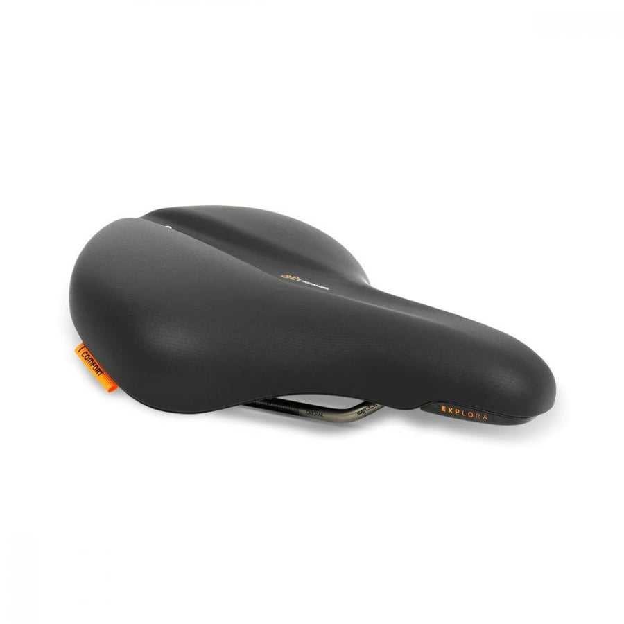 Selle Royal Explora 90° Relaxed Unisex Fahrradsattel in Schwarz mit Komfort-Tag.