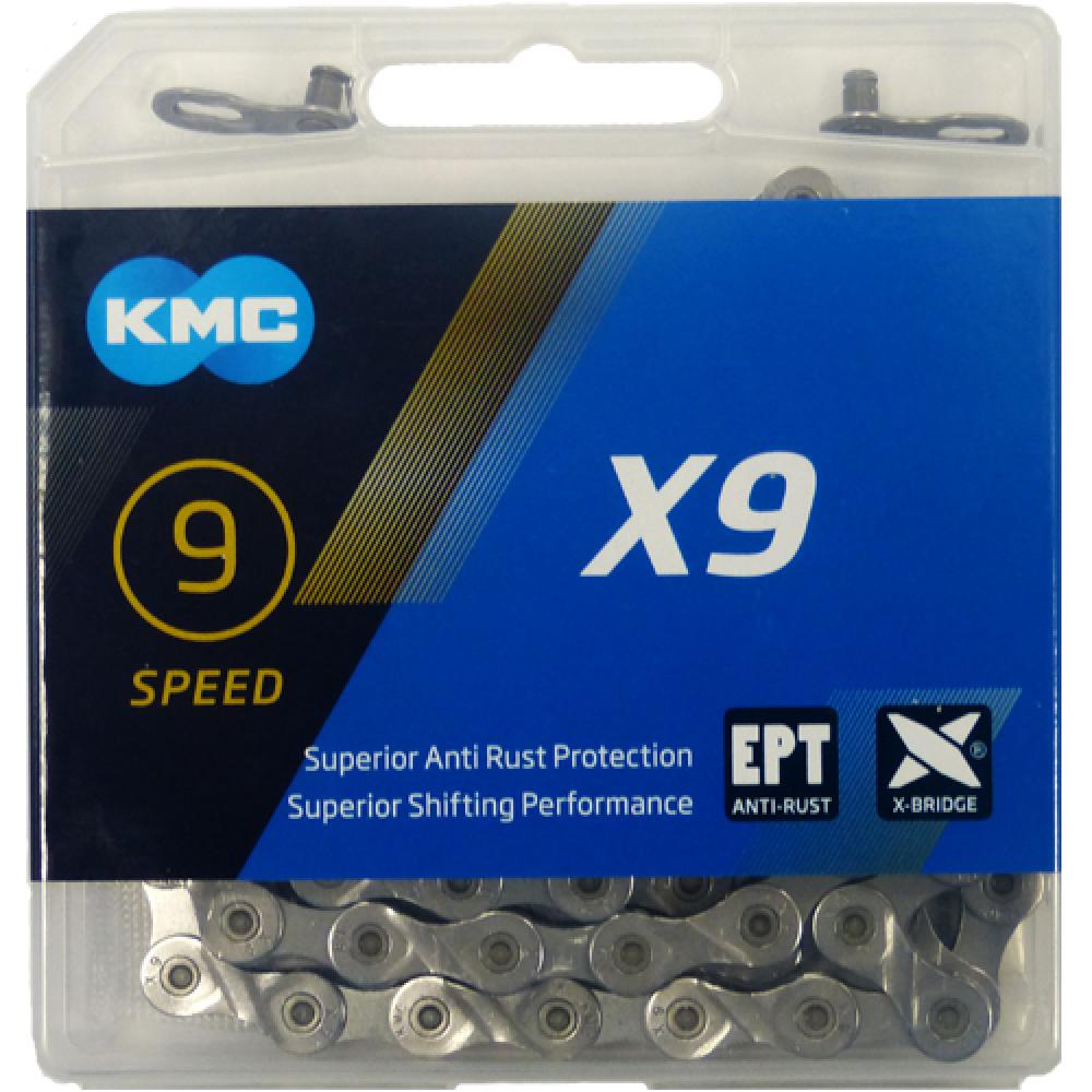 KMC X9 EPT 9s Kette 114 Glieder silber - langlebige 9-fach Fahrradkette