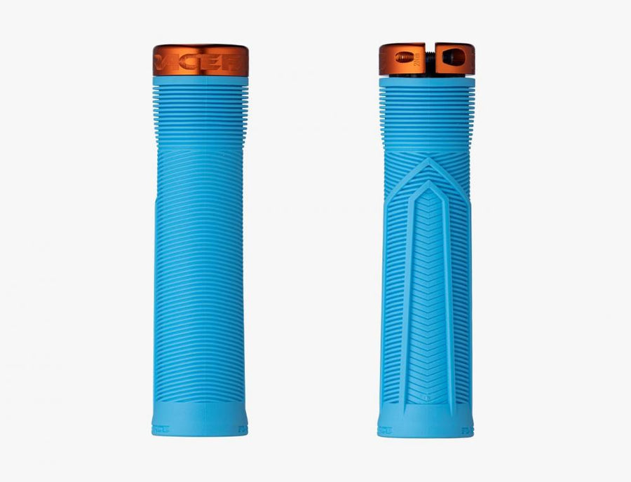 Race Face Chester Lock-On Griff 136/34mm hellblau/orange - sicherer Komfort-Grip für Trail & Enduro