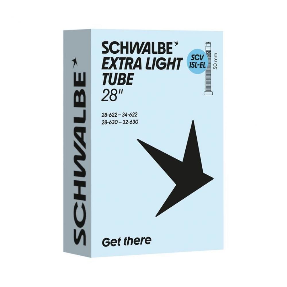 SCHWALBE Schlauch Nr. 15L-EL Extralight 28 Zoll - Butyl Fahrradschlauch 28-34-622 und 28-32-630 - Clik Valve SCV 50 Millimeter - 95 Gramm