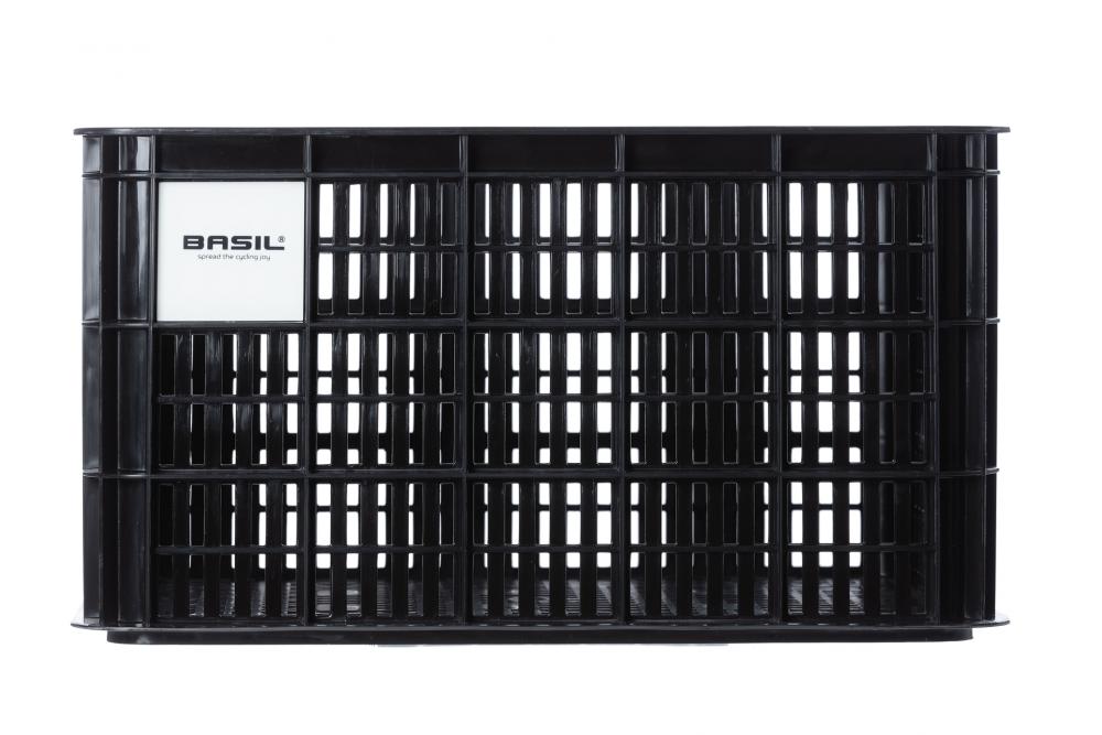 Basil Crate L Transportkorb schwarz, 40 Liter aus recyceltem Kunststoff, MIK/Racktime-kompatibel, 50x36x27 cm.