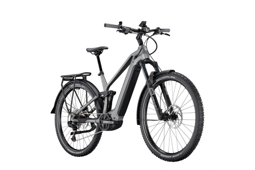 CONWAY Elektro-SUV "Xyron SUV 5.0" (#1), Full Suspension, 29", graphit grey matt, 12-Gang SRAM "SX Eagle", 40 cm / SnnDas Fahrrad besteht aus einem Aluminiumrahmen und ist mit einer Federgabel ausgestattet, die einen Gabelfederweg von 150 mm bietet. Die A