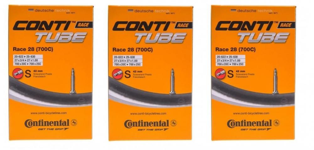 Drei Continental Conti Race Fahrradschläuche 700x20-25c mit 42mm Sclaverandventil.