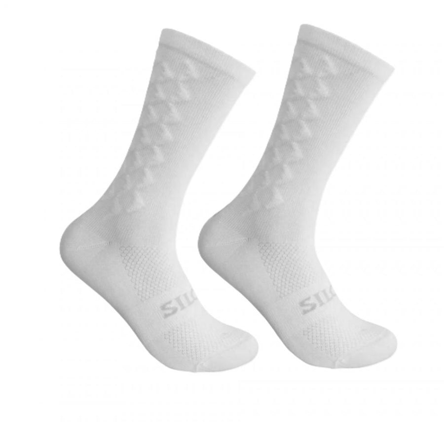 SILCA Aero Tall Socken Weiß M (39-42)  19,5 cm Bündchen, reduziert Luftwiderstand um 4-8 Watt bei 30-45 km/h, Q-Skin-Material: antibakteriell, geruchshemmend, weich, feuchtigkeitsregulierend