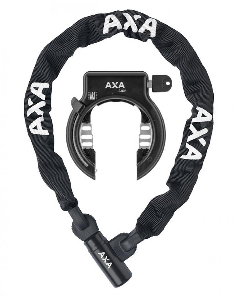 Axa SOLID Plus Rahmenschloss + LINQ CITY 100 Kettenschloss - Hochwertiges 58 mm Fahrradschloss Schwarz