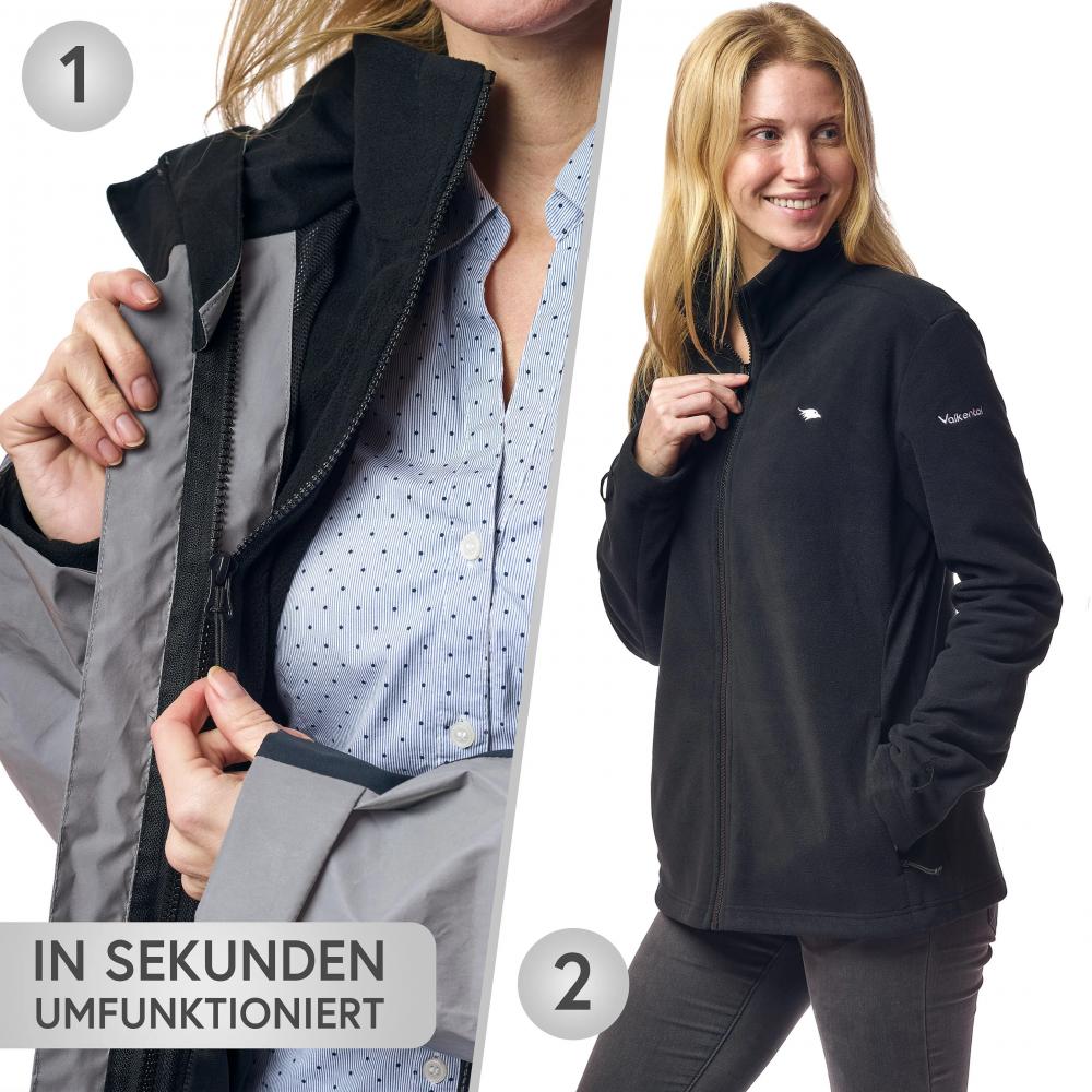 Valkental Damenjacke 3in1 Smart Jacket wasserdichte Jacke mit Fleece Zipp-In S grau