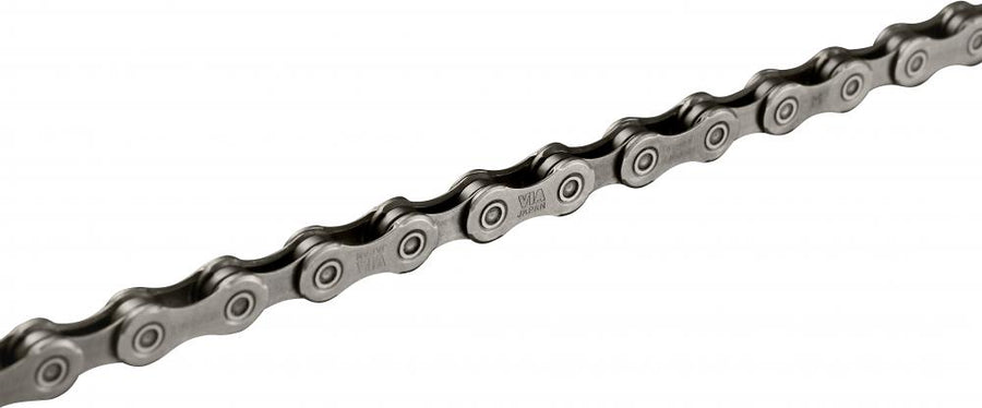 Shimano SLX CN-HG701 11-fach Fahrradkette mit 116 Gliedern für HG/CUES Antriebe, silberne Kette in Nahaufnahme.
