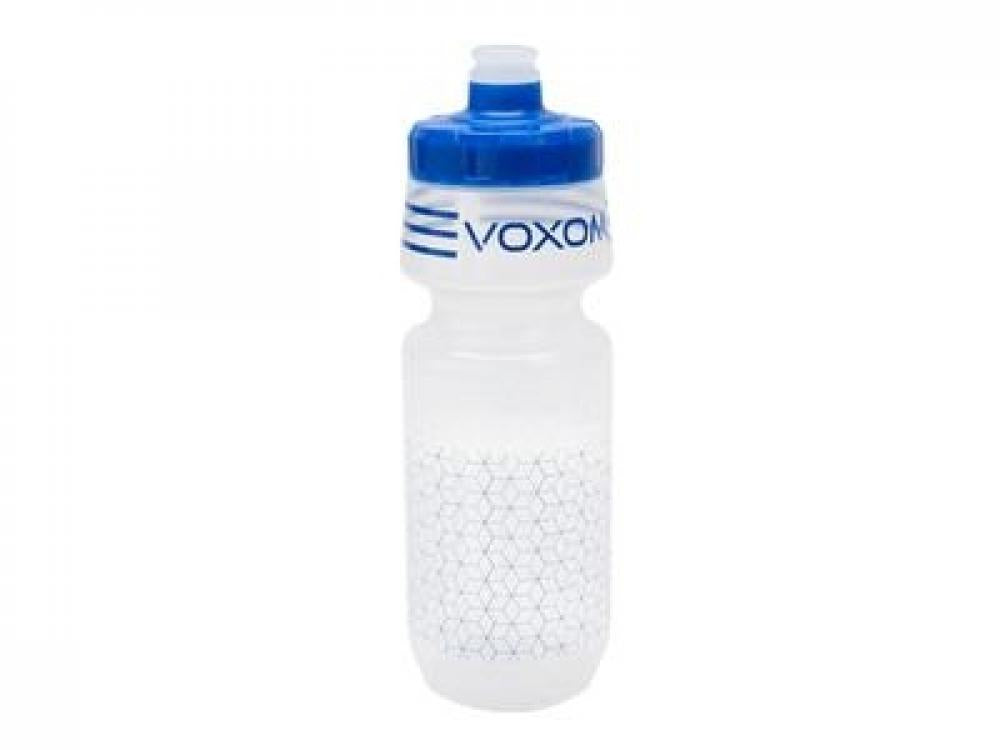 Voxom F1 Fahrrad-Wasserflasche klar-blau, 710 ml, transparent mit blauem Deckel und Logo.
