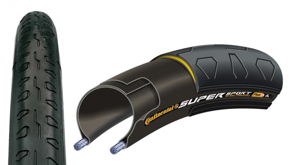 Continental Super Sport Plus Drahtreifen 28-622 schwarz, zeigt Profil und interne Bauweise im Querschnitt.
